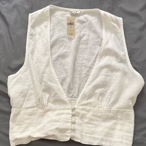 aerie NWT White Sleeveless Button-Front Vest Top -